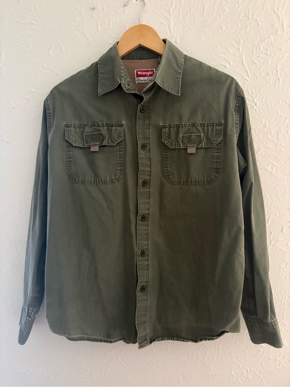 Vintage Wrangler Olive Green Long-Sleeve Button-Up Utility Shirt